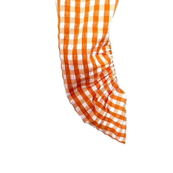 ZARA orange white gingham check crop top blouse size Small - Picture 6 of 10